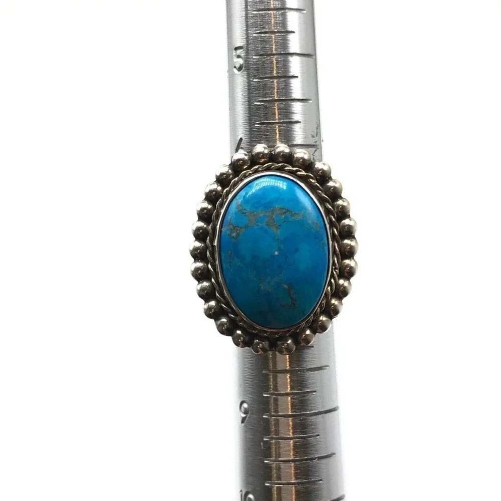 Vintage 925 Sterling Silver Large Chunky Turquoise Statement Ring Size 7